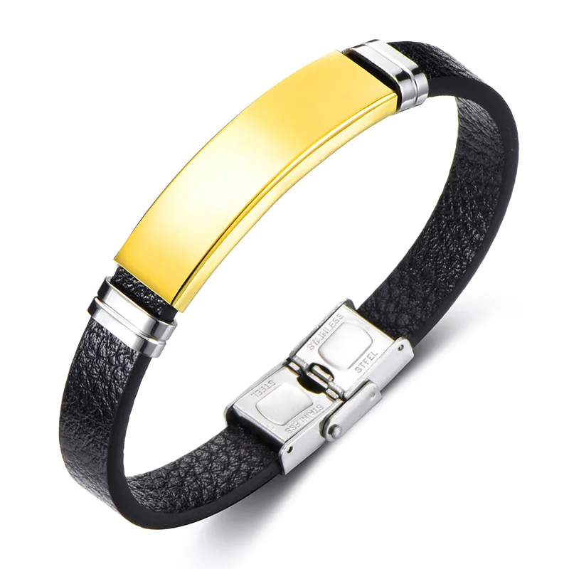 

Hot Sale European Men Fashion Black Leather Braided Bracelet Jewelry Stainless Steel Magnetic Clasp Charm Bangles Bangle for Men, As pictures