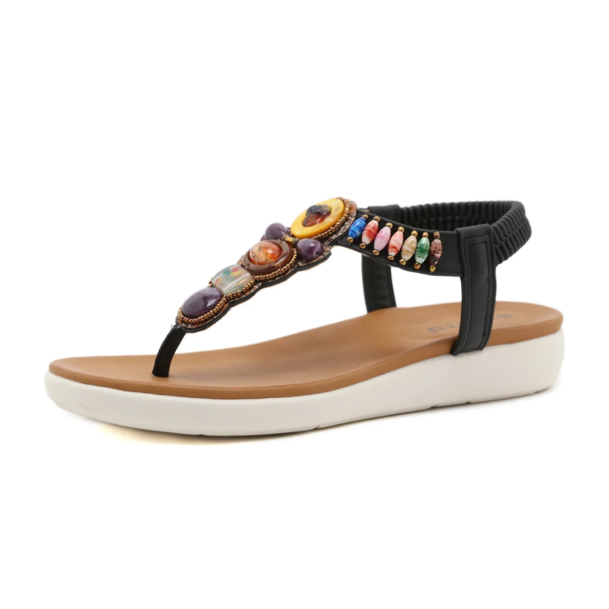 

S495F New 2022 Bohemian Beach Beaded Retro Large Size Flat summer sandals women
