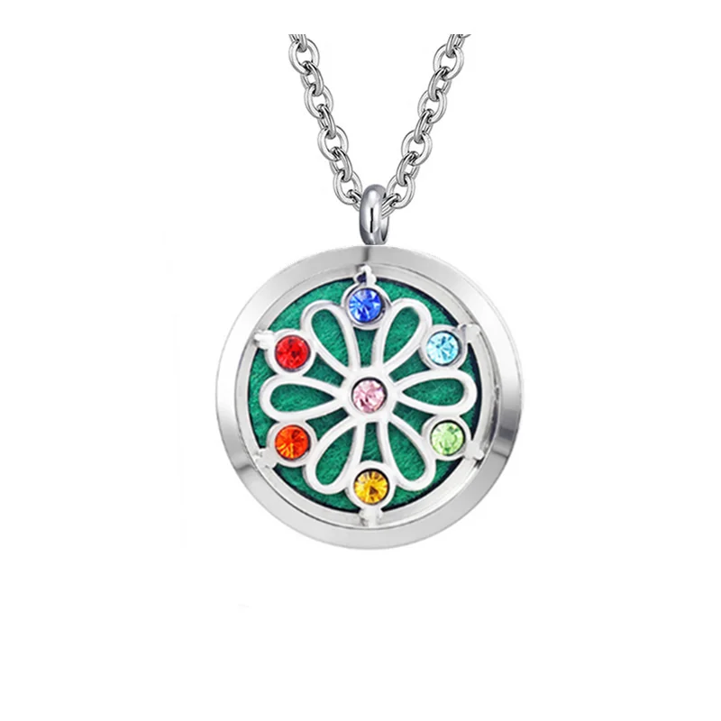 

Flower design aromatherapy necklace jewelry multicolour crystal stainless steel aroma essential oil diffuser necklace