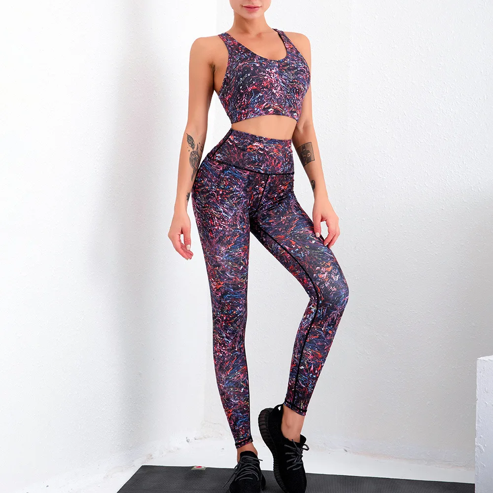 

Colorful Printed Yoga Set For Women Sports Bra+Legging Two-piece Suit, Shown