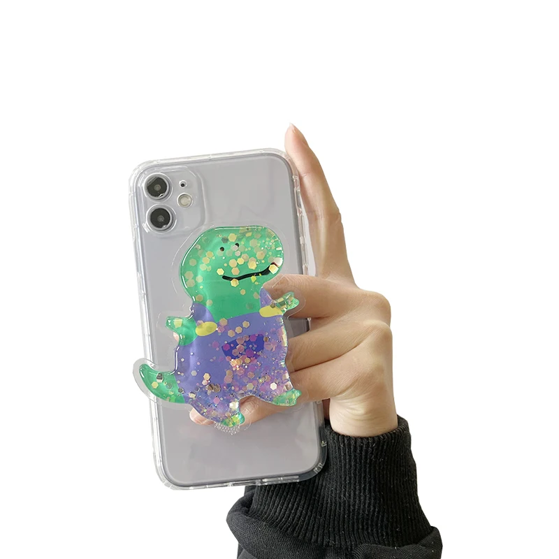 

Factory price quicksand airbag mobile phone holder wholesale cartoon dinosaur grip stand telescopic folding phone socket, Colors