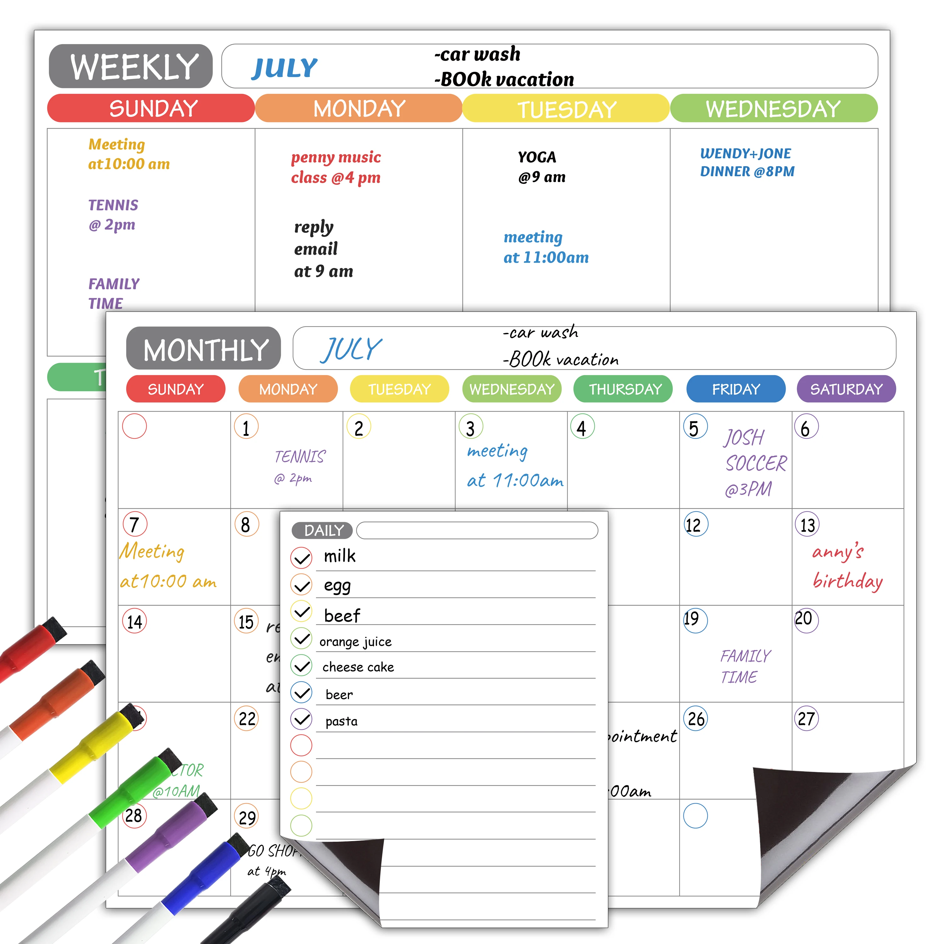 

Magnetic Dry Erase Planner Bundle for Fridge: 3 Boards Included - Monthly, Weekly, Daily Calendar Whiteboard 17x12" -, Cmyk