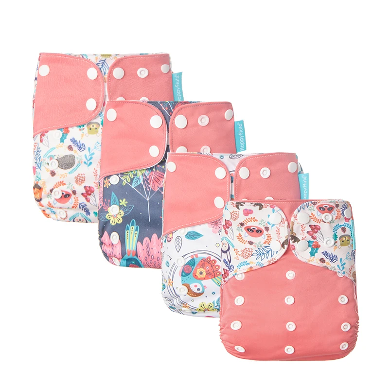 

Happyflute 4pcs/set Washable Reusable Soft Customized Logo Cloth Diaper PUL waterproof printed fabric washable reusable