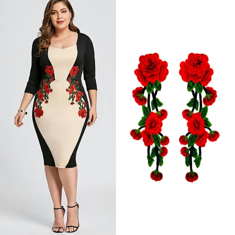 

Custom Dress Accessories Flower Rose Applique Embroidery Lace Patch For DIY Sewing