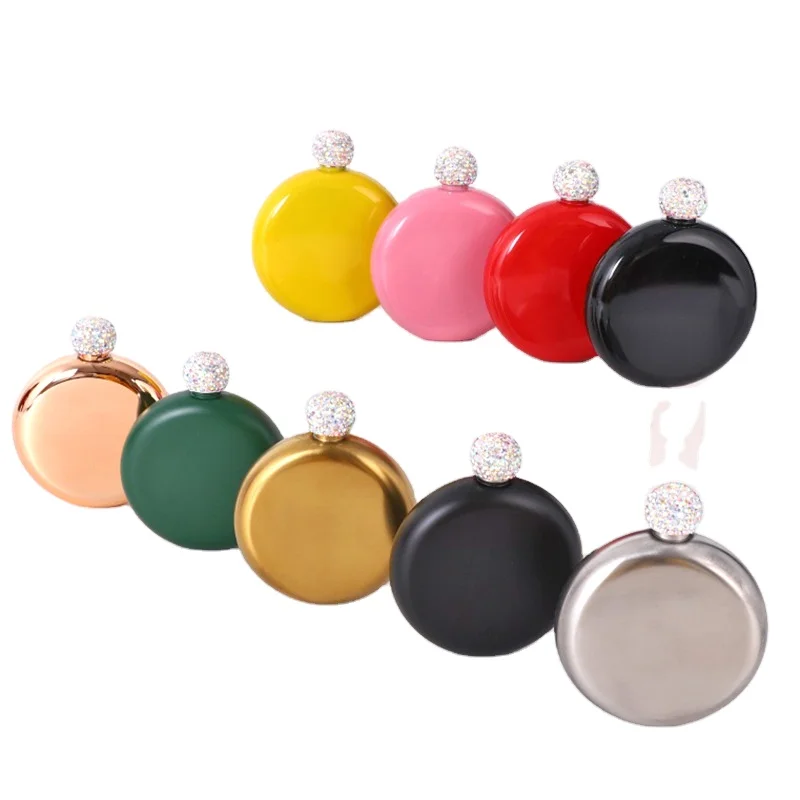 

Wholesale Carry-on Round Portable Small Wine Jug 304 Stainless Steel Jug Full Diamond Mini Color Women's Bottle hip flask