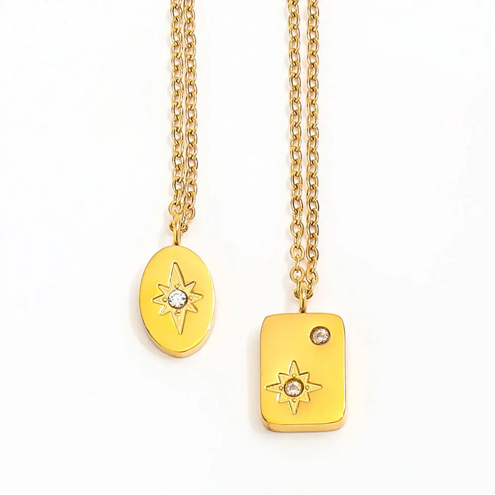 Joolim Jewelry 18K Gold Plated Hexagram Star Zirconia Rectangle Oval Pendant Necklace Stainless Steel Wholesale Tarnish Free