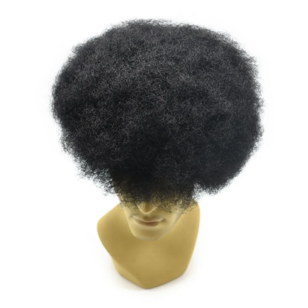 Ventilated Base Toupee Afro Human Hair Wigs Short Kinky Curly Black Wig Men Afro Wig Full Lace Hair Replacement System