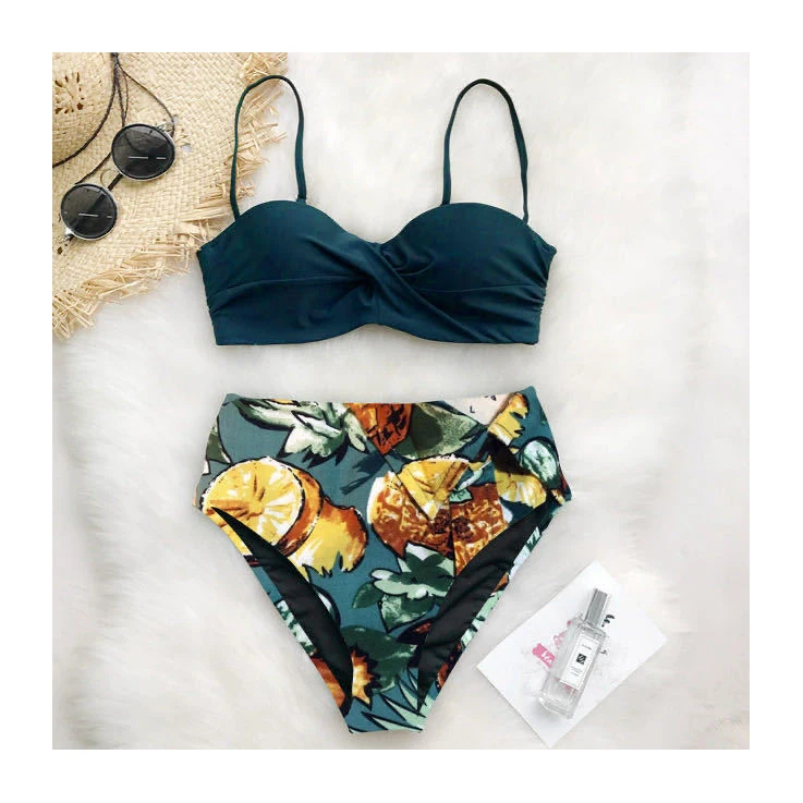 

Fvshion Wholesale Custom Women Sexy Banador Swimsuit Floral Printing Bikin Badeanzug Mayo Cheap Two Piece Swimwear Bikini