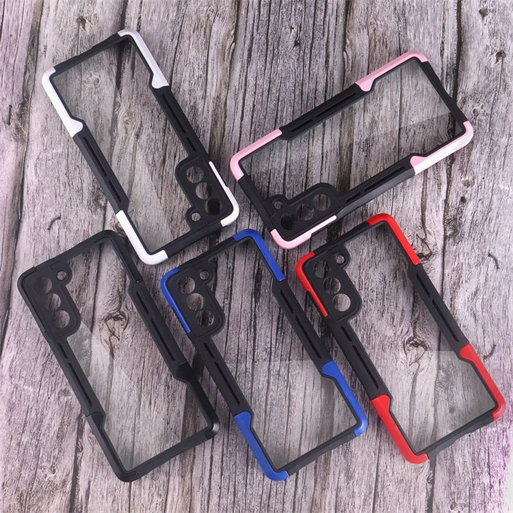 

shockproof 3 in 1 soft black tpu hard pc hybrid mobile phone cases For Samsung Galaxy S21 FE acrylic transparent cover shell