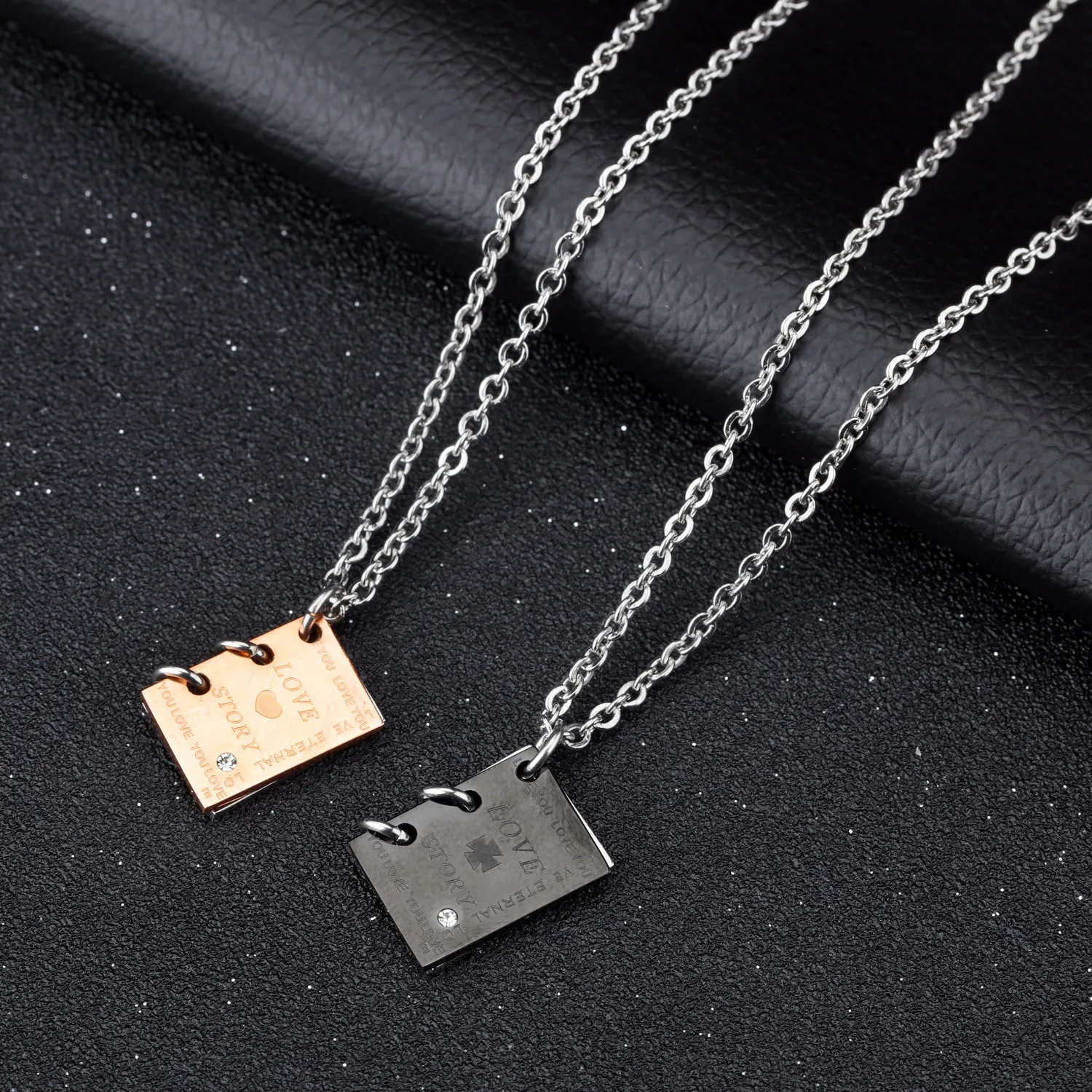 

Couple Necklaces Unique Stainless Steel Jewelry Titanium DIY Eternal Love Letter Book Valentine's Day Gift Personality Necklace