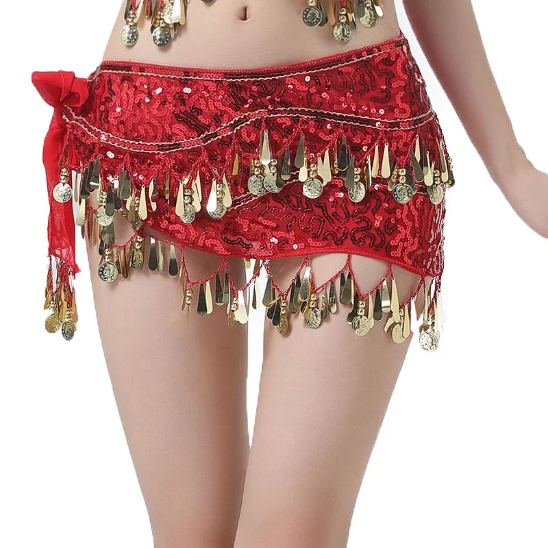 Sparkling Elegant 2-row Wave Sequins Wrap Around the Hip Scarf Waist Skirt Chain for Belly Dance Wear