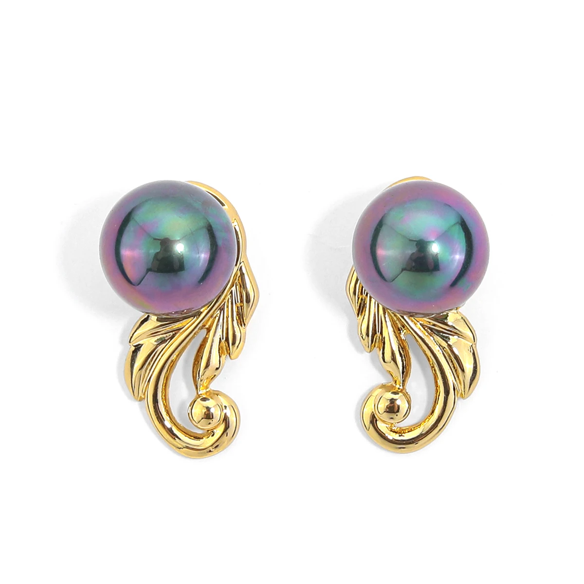 

Women elegant hawaii stud jewelry big shell pearl earrings 18k gold plating