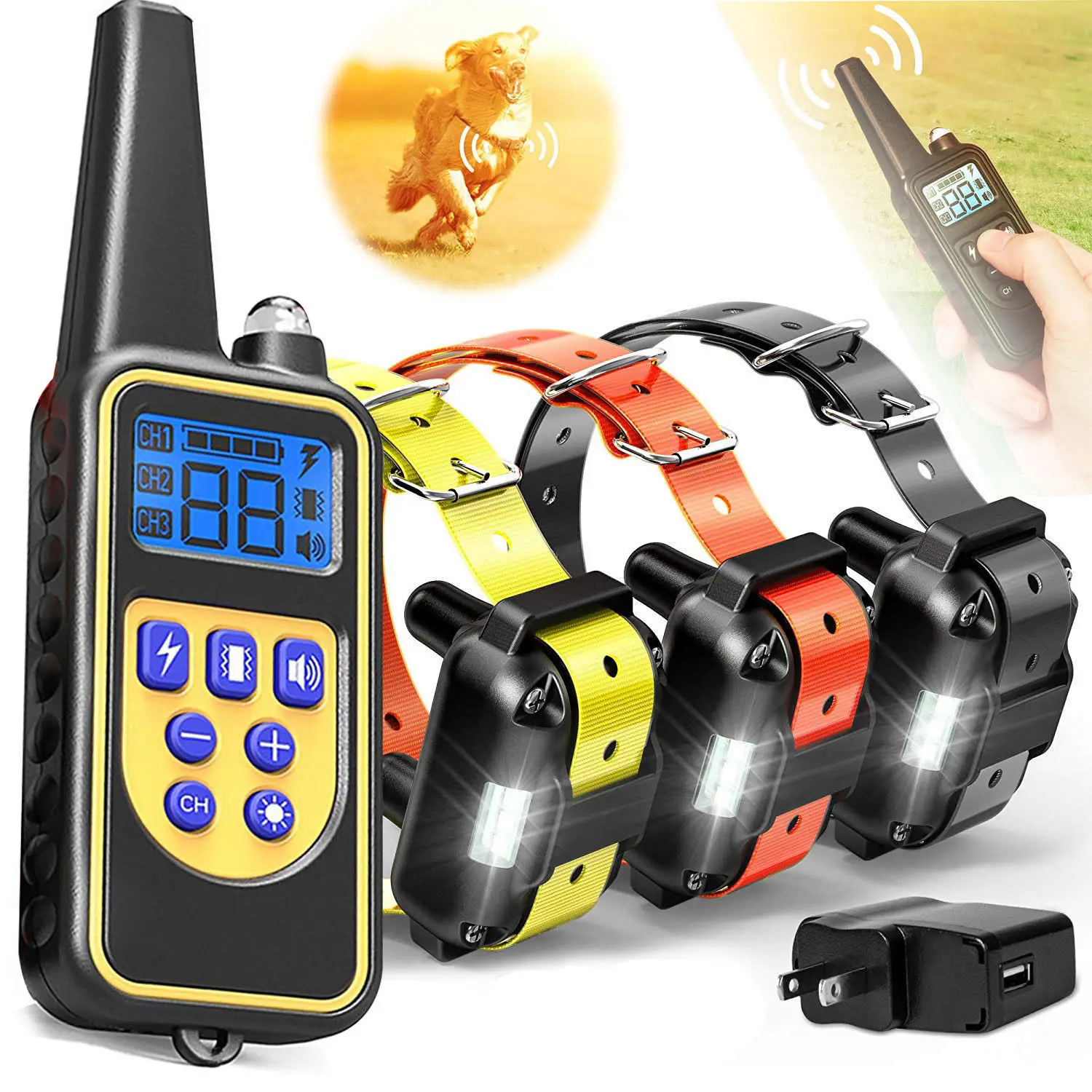 

Electric Dog Training Collar Bark-stop Collars 800m Pet Remote Control Waterproof Rechargeable with LCD Display for All Size