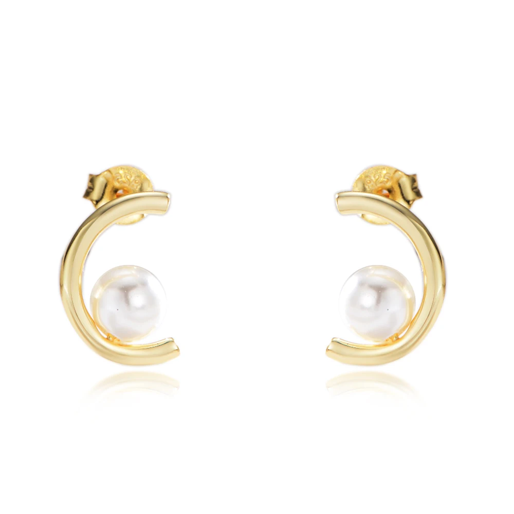 

Peishang 925 Sterling Silver Jewelry Women Geometry C Shape Semicircle Pearl Stud Earrings Gold Plated Jewellery