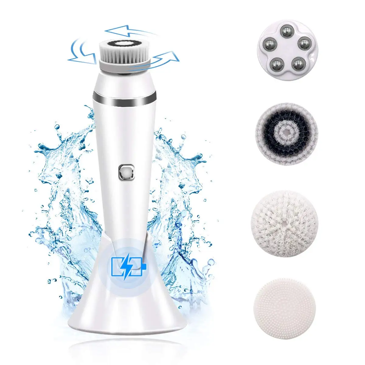 

Handheld Portable USB Rechargeable Waterproof 360 Degree Bidirectional Rotation Facial Exfoliating Brush 4 In 1