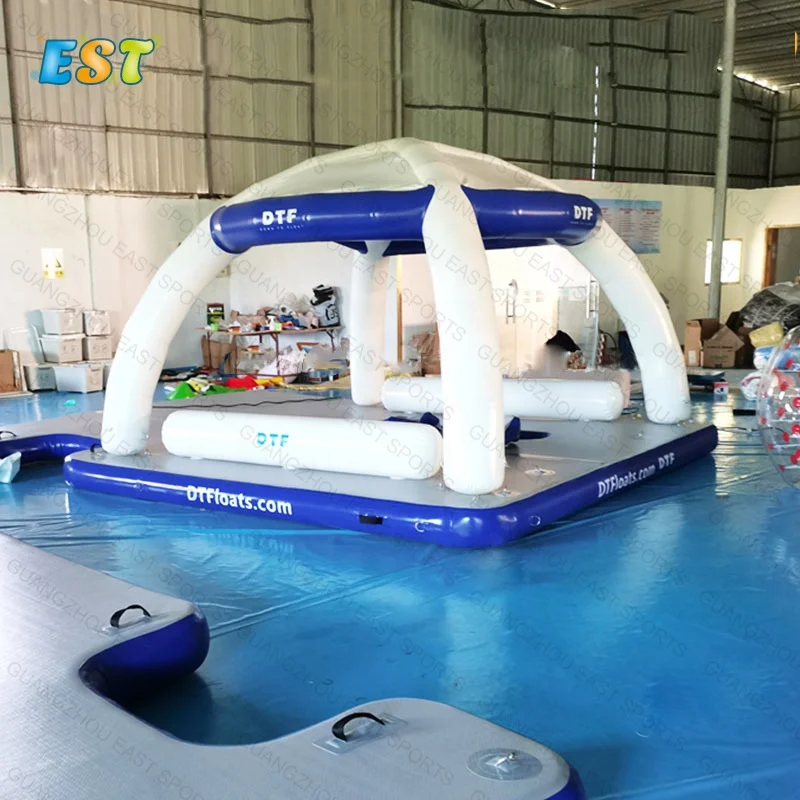 

Floating Dock Island Popular Water Fishing Boat Platform Inflatable Water Platform for sunbathing, Grey, white, teak brown/black,