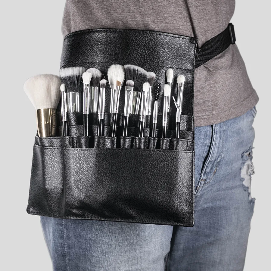 

FEIYAN Factory Manufacturer Makeup Pu Storage Brush Bag Black Professional Portable Makeup Brush Waist Belt Bag For Artist