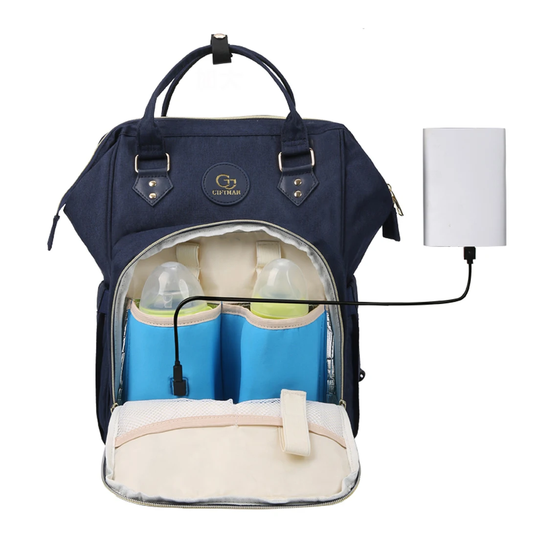 

China Supplier Wholesale oxford insulated baby bag bags diaper backpack mommy bottle warmer backpack with usb heating