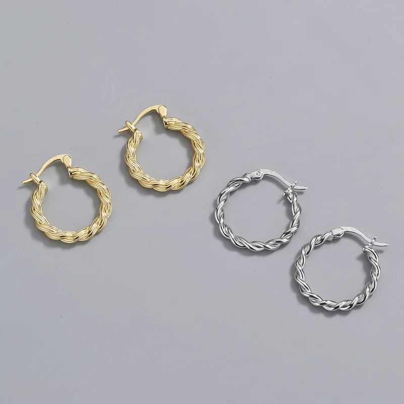 

Danyang S925 Sterling Silver Earrings Simple Twist Woven Earrings Round Hoop Earrings for Women Jewelry