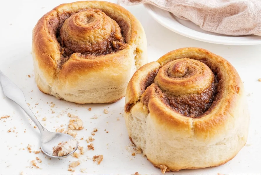 Close-up of Pillsbury cinnamon roll ingredients and baking pan on kitchen counter
