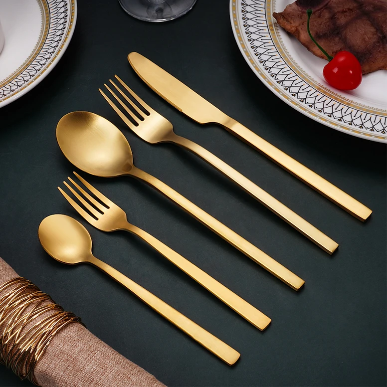 

Manufacturer Kitchen Custom Luxury 5 Pcs Reusable Knife Spoon Fork Silverware Gold Flatware Stainless Steel Cutlery Set, Silver/gold/ customizable