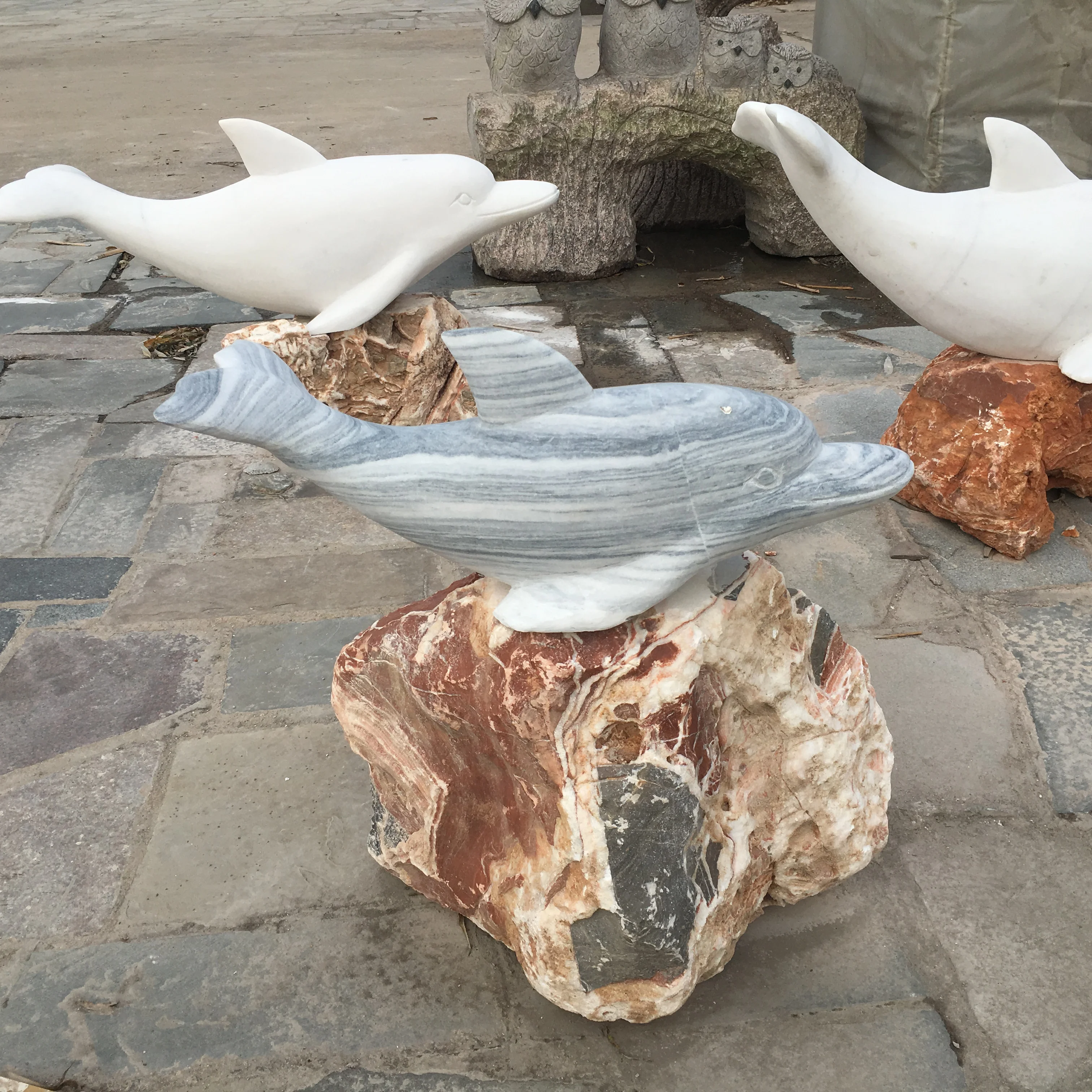 garden animals stone marble dolphin statues water fountains