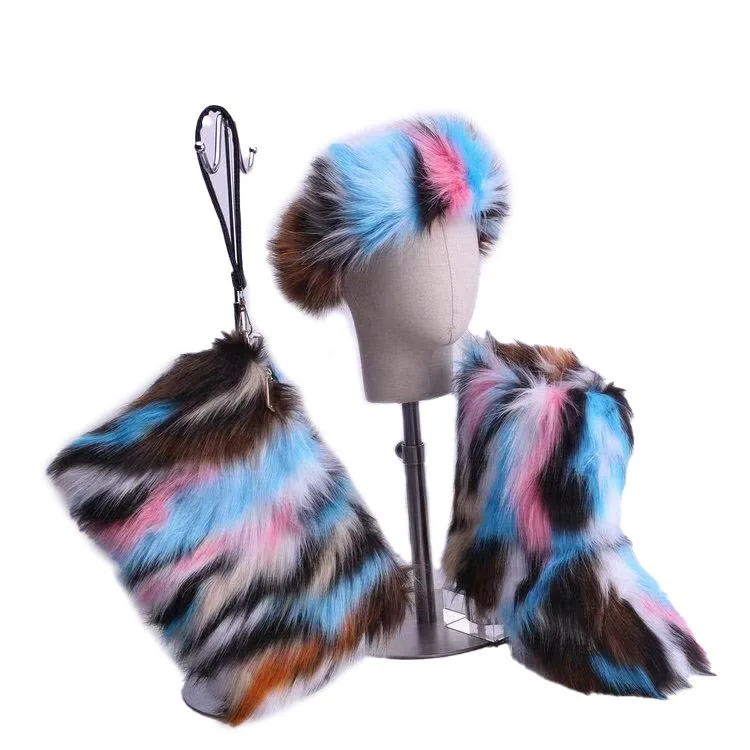 

Winter boots with fur inside women boots with matching purse and hats thigh high fur boots