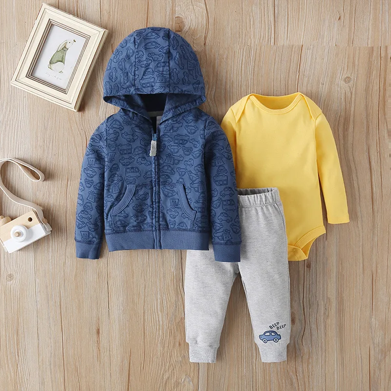 

Wholesale jacket+ romper +pants 3 Pieces Kids Clothing Sets, newborn baby clothes romper new baby born clothes set for boys, Various colors