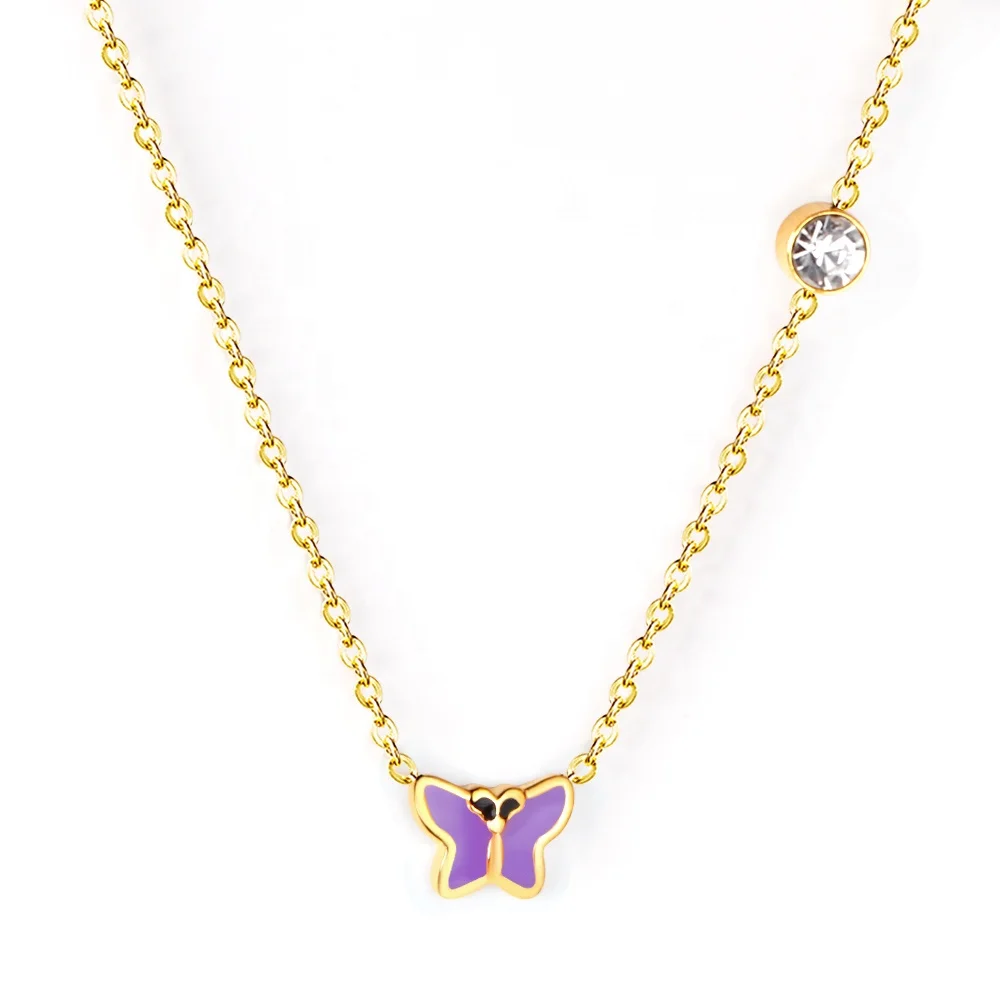 

Gold Chain Children Necklace Enamel Butterfly Cartoon Kids Pendant Necklace, Gold/silver available