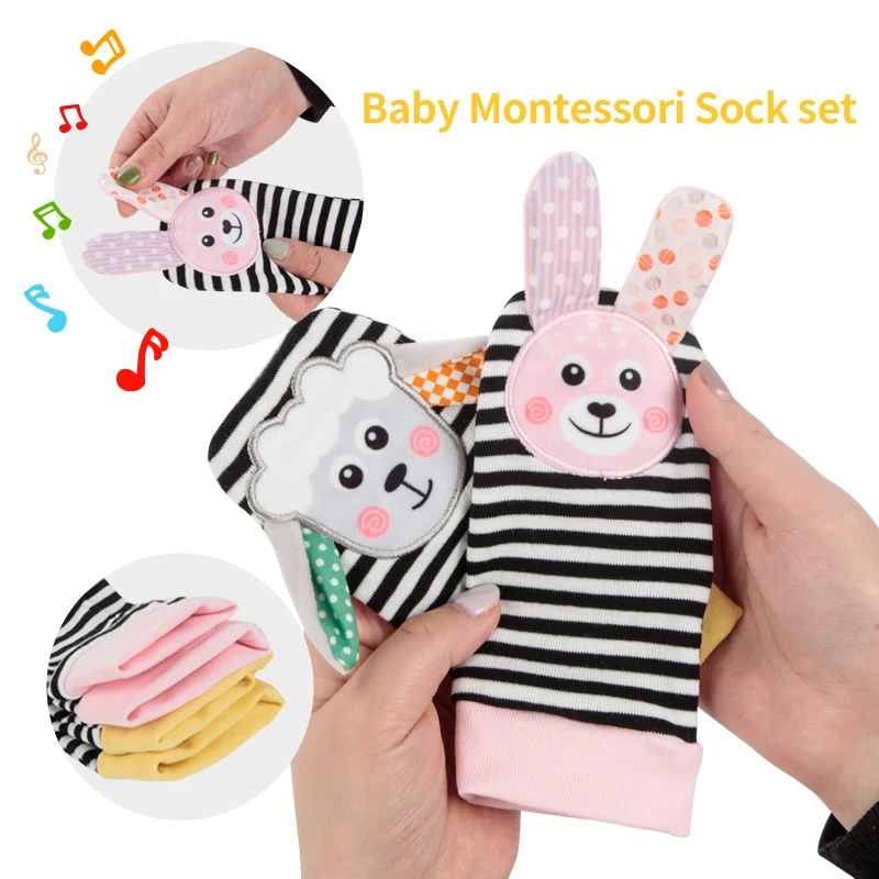 

Bell Babies 0 Months Music Present Gift Infant Cotton Stuffed Foot Finder Infant Toys Montessori Rattle Sock for kids Newborn