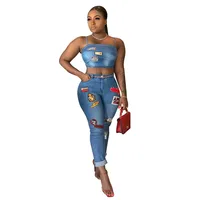 

Womens Clothing Casual Cartoon Jeans Two Piece Set