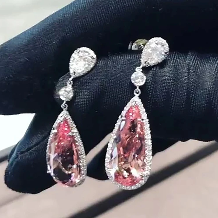 

CAOSHI Pear Cut Sparkling Handmade Crystal CZ Water Drop Earrings Pink Cubic Zirconia Teardrop Pendant Women Earrings
