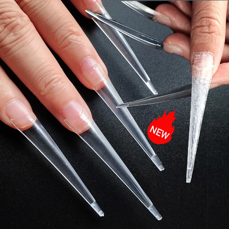 

New Arrival 504PCS/Bag XXXL Stiletto False Artificial Finger Soft Gel Nail Extension Tips Acrylic Clear Natural Nail Tips