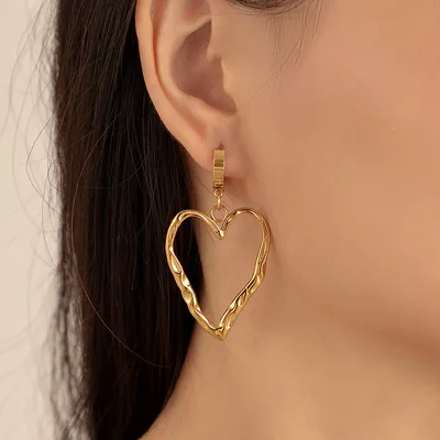 

Ins Simple Design Stainless Steel Irregular Heart Dangle Earrings 18k Gold Hollow Heart Earrings For Women Girls