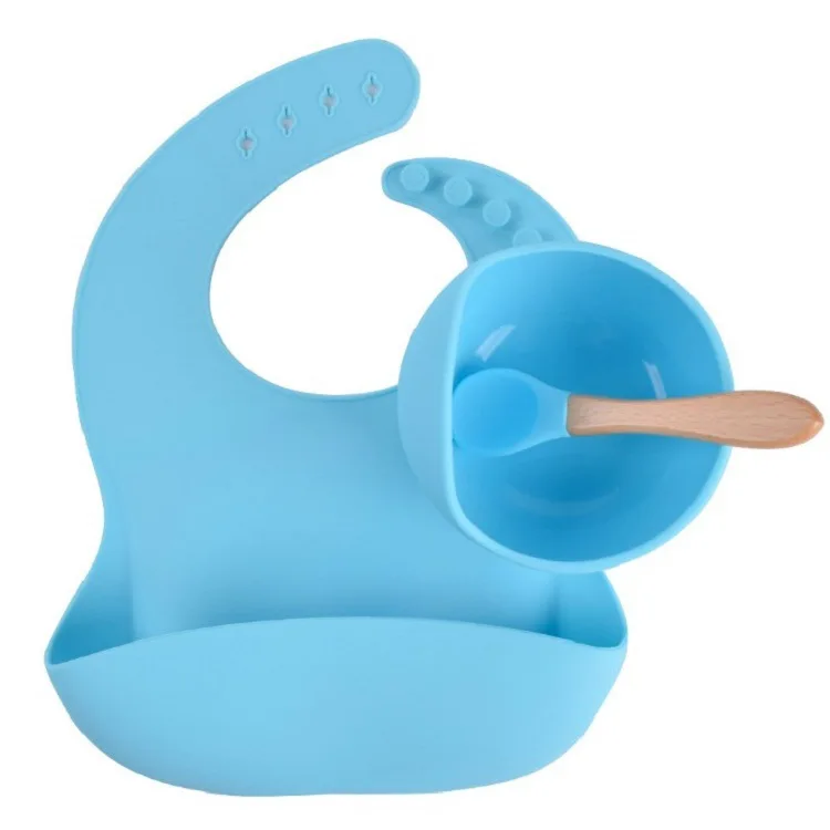 

Kids silicone bib bowl spoon baby food grade suction cup silicone bowl cutlery set