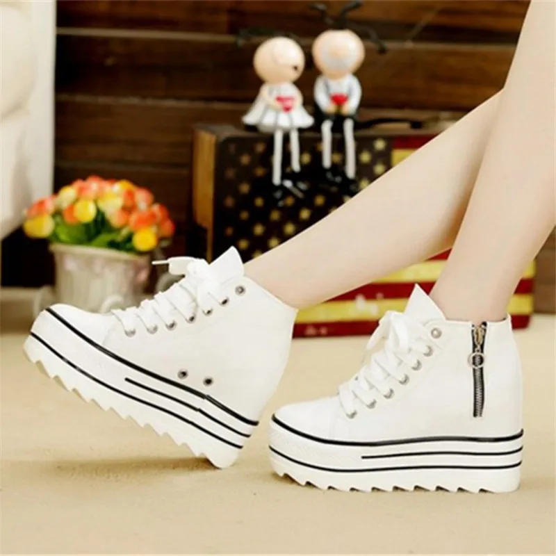 

New Arrival Good Quality Platform Women's Shoes High Top Casual High-top Zipper Canvas Student Shoes, As the picture display