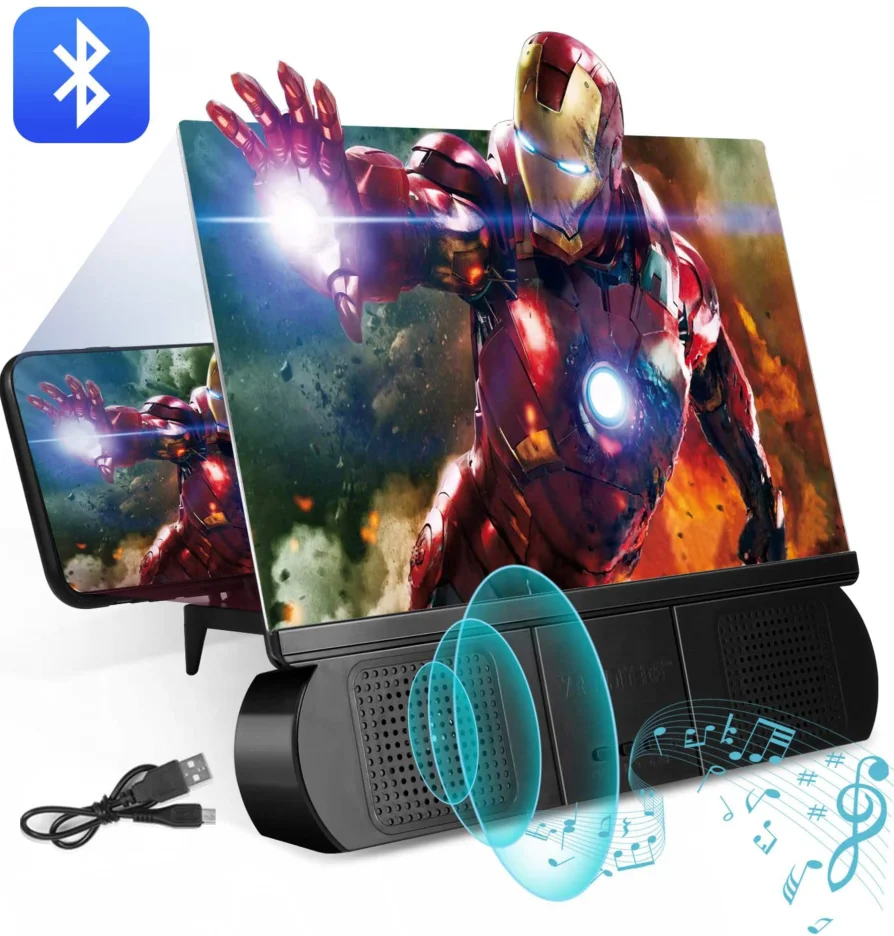 

Phone Holder 12 inch 3D Screen magnifier Mobile Phone amplifier HD Protable Movies with Blue tooth Speaker Stand Bracket