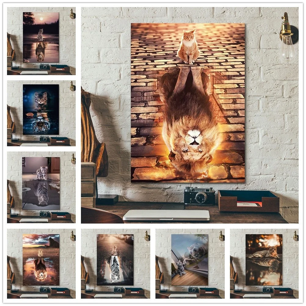 

16 Designs HD Animal Abstract Poster Dog Cat Tiger Lion Mindset Motivational Canvas Wall Painting Home Decor Modern Nordic Art, Multiple colours