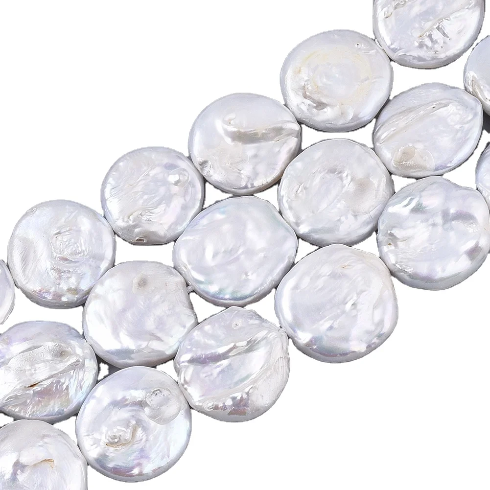 

PandaHall Flat Round White Natural Cultured Keshi Freshwater Pearl Beads