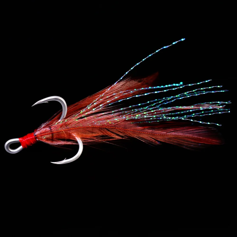 

Feather Treble Hook 2# 4# 6# 8# 10# Treble Hooks 3 Colors With Barbed Hook