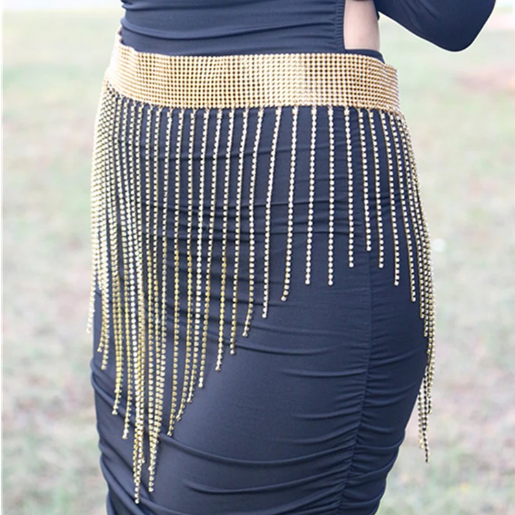 

Accessories sexy exaggerated full diamond body chain nightclub syllable super flash tassel waist chain female, As picture