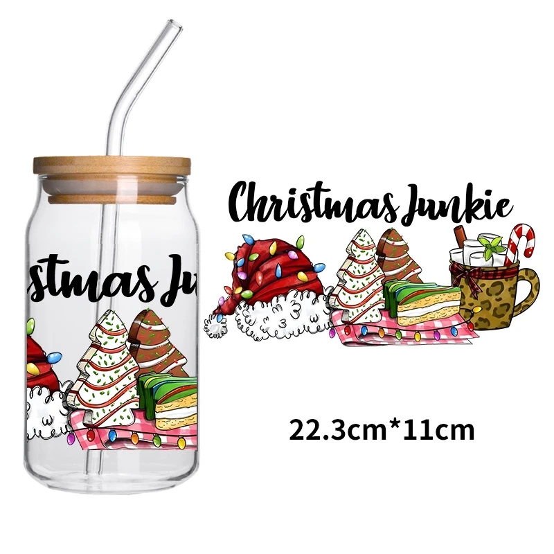 

JM 16 oz Christmas Print 16oz Beer Glass Can Clear Transparent Checkered Print Clear Can Glass with Bamboo Lids