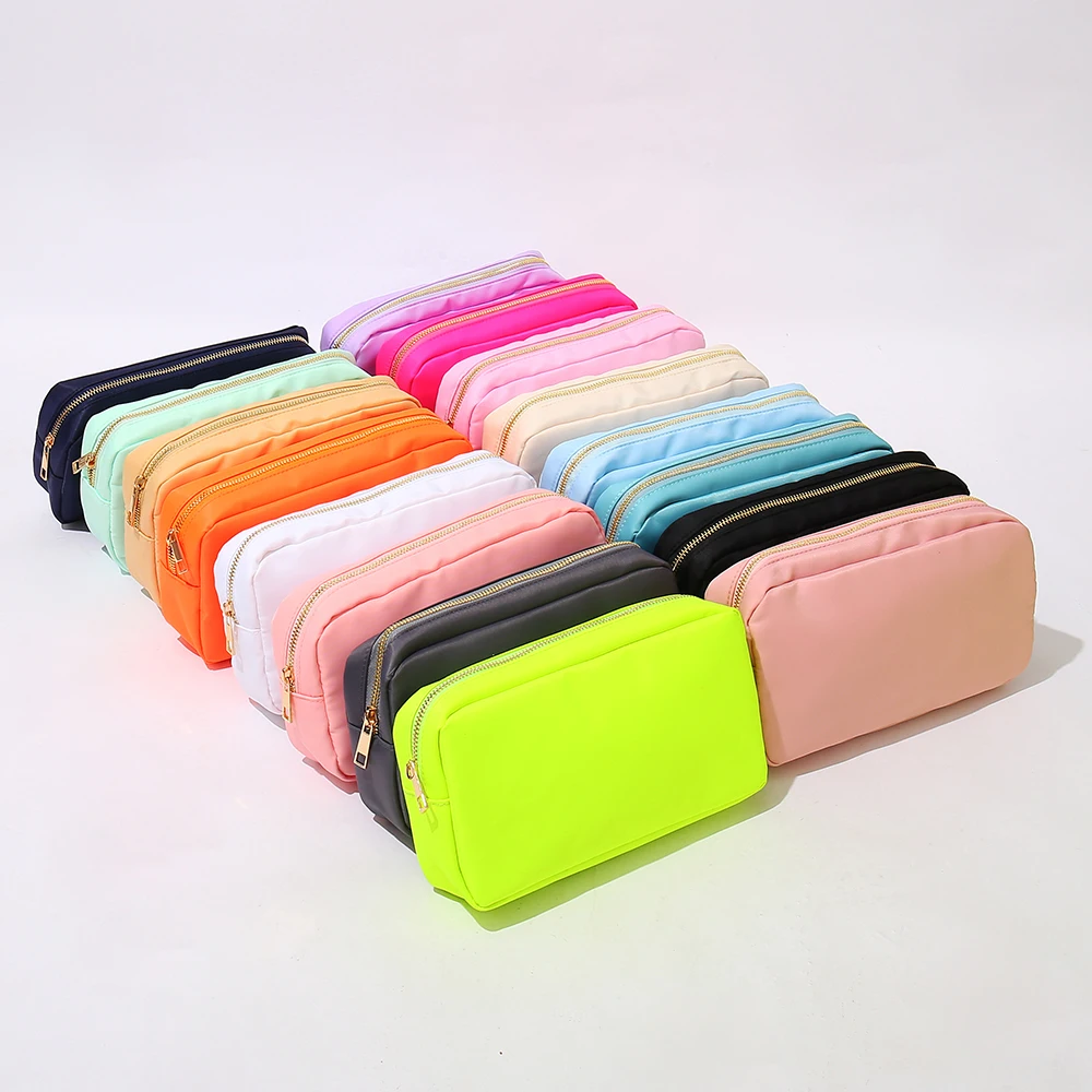 

Stock Multi Colors No MOQ Nylon Large Cosmetic Bag Zipper Toiletries Organizer Bag For Women Girls Gift Makeup Pouch