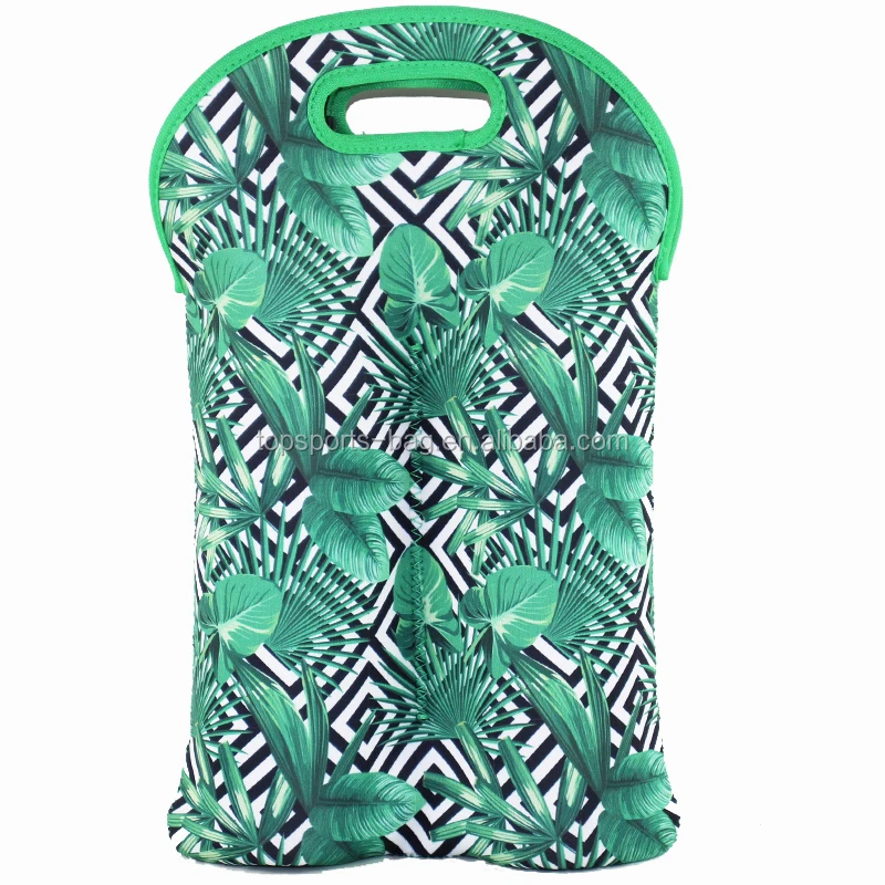 

2 Bottles Palm Leaves Nature Neoprene Wine Beer Bag Tote Sleeve Cooler