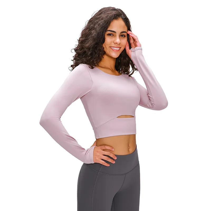 

New Style Custom Logo Sports Half Short Slim Fit Outdoor Running Fitness Long Sleeve Yoga Top With Bra