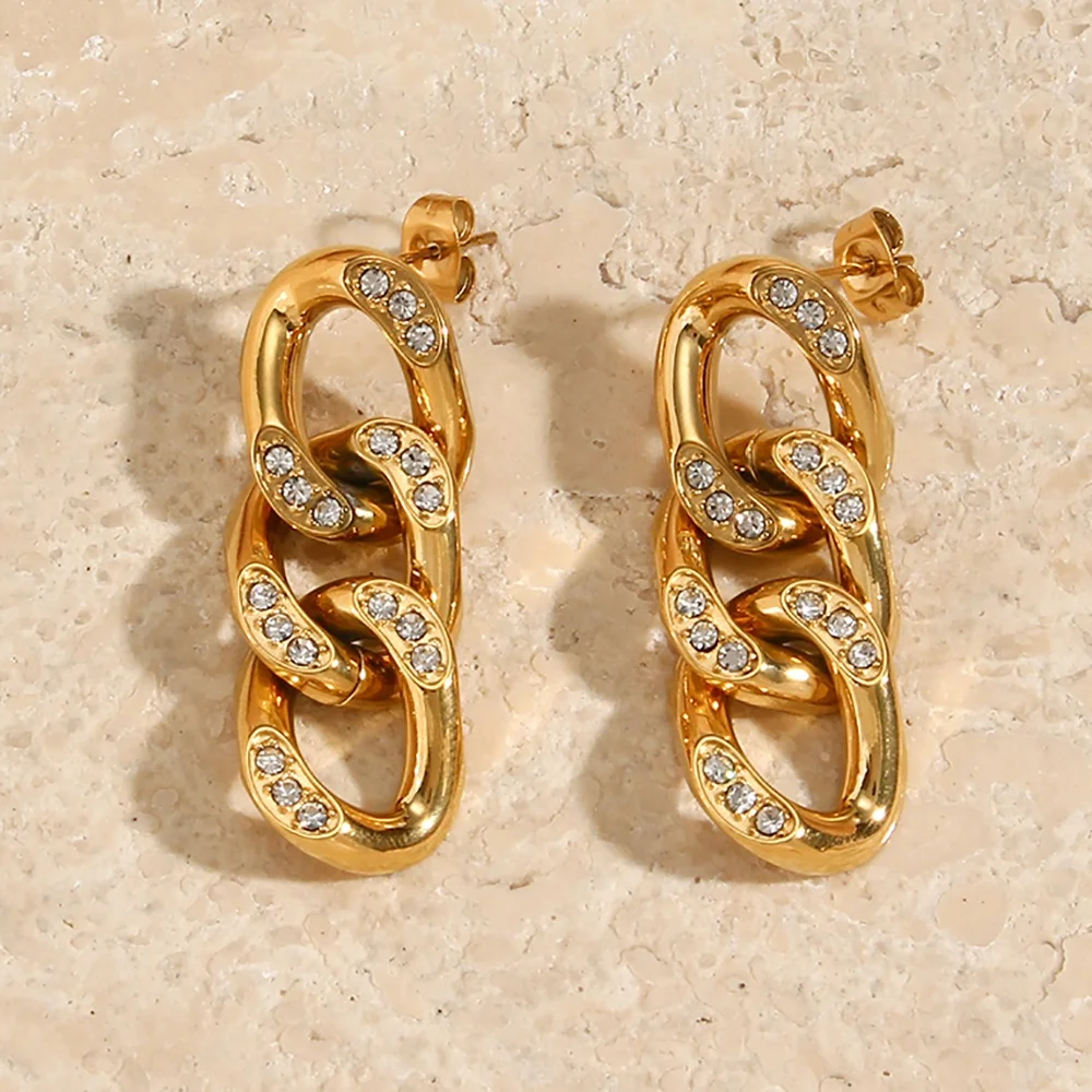 Zircon 18K Gold Plated Stainless Steel Chain Earrings Stud Earrings For Women Fashion Earrings Trend 2023