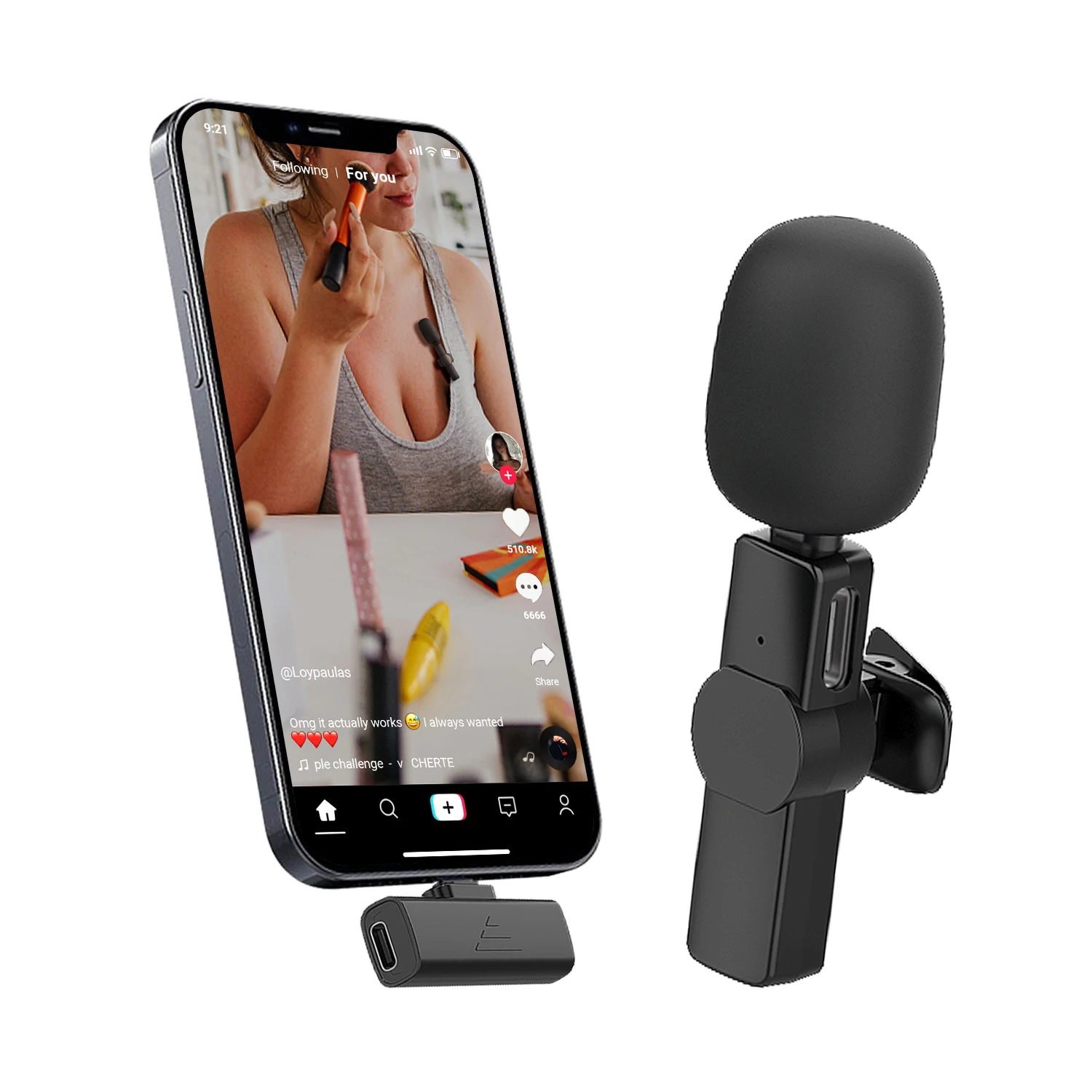 

FFETT Portable 2.4G Mini Mic for Live Stream Interview Vlog shooting recording Wireless Lavalier Microphone recordings, Black
