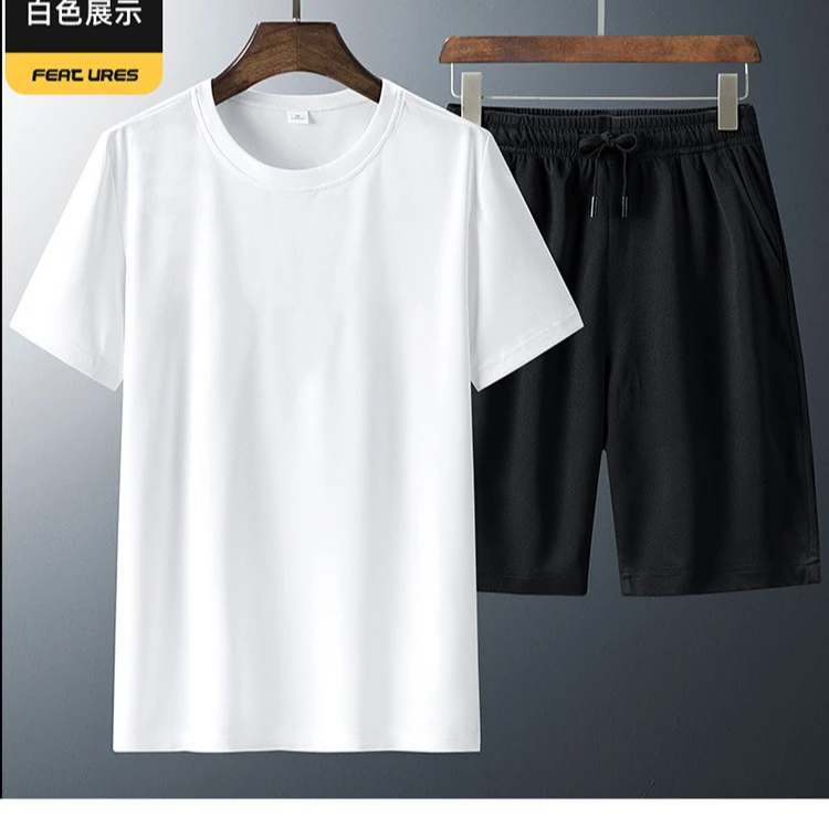 

2021 New arrival fashion spring summer two pieces short sets plus size solid color for men, Picture