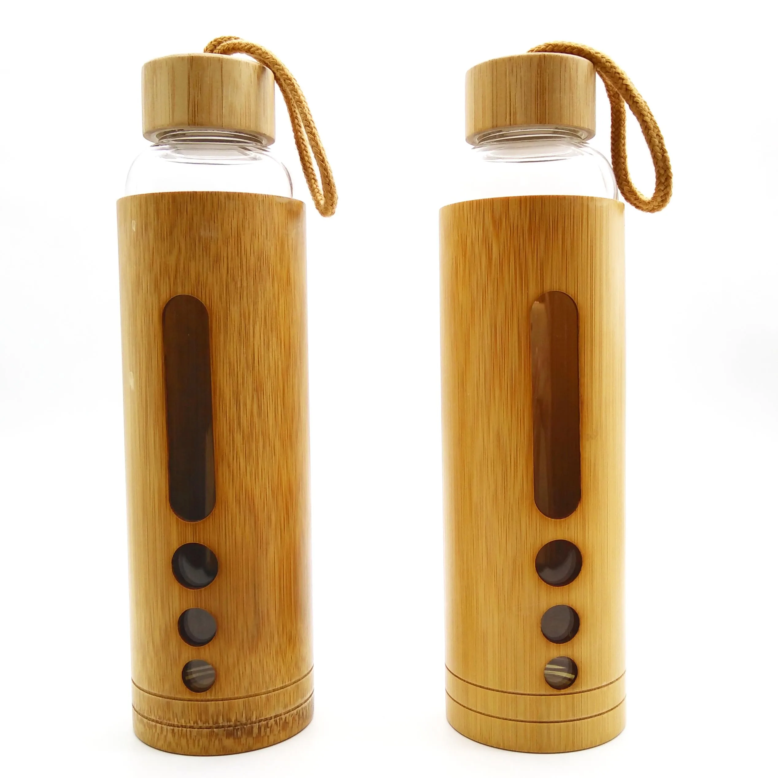 

Mikenda Custom Reusable Glass 500ml Water Bottle High Quality Bamboo Shell Watering Glass Bottle, Can be customized