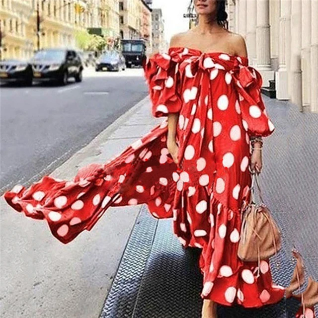 

2021 Dress Strapless Polka Dot Casual Bohemian Long Skirt Dress, Picture color